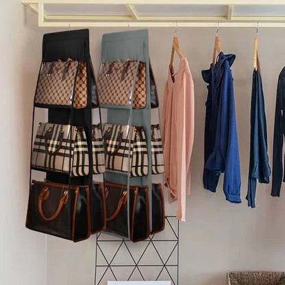 Smartuble™ 6-Pocket Foldable Hanging Handbag Organizer – Perfect for Living Room, Bedroom, and Closet Storage