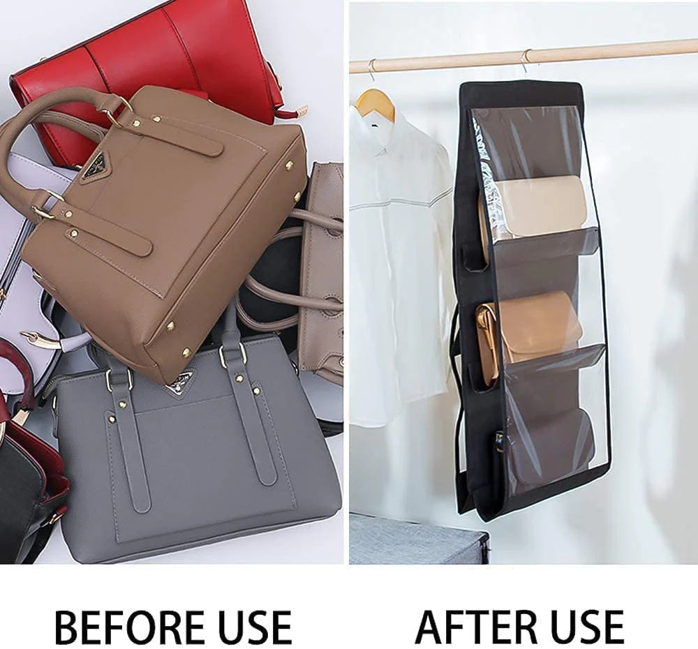 Smartuble™ 6-Pocket Foldable Hanging Handbag Organizer – Perfect for Living Room, Bedroom, and Closet Storage