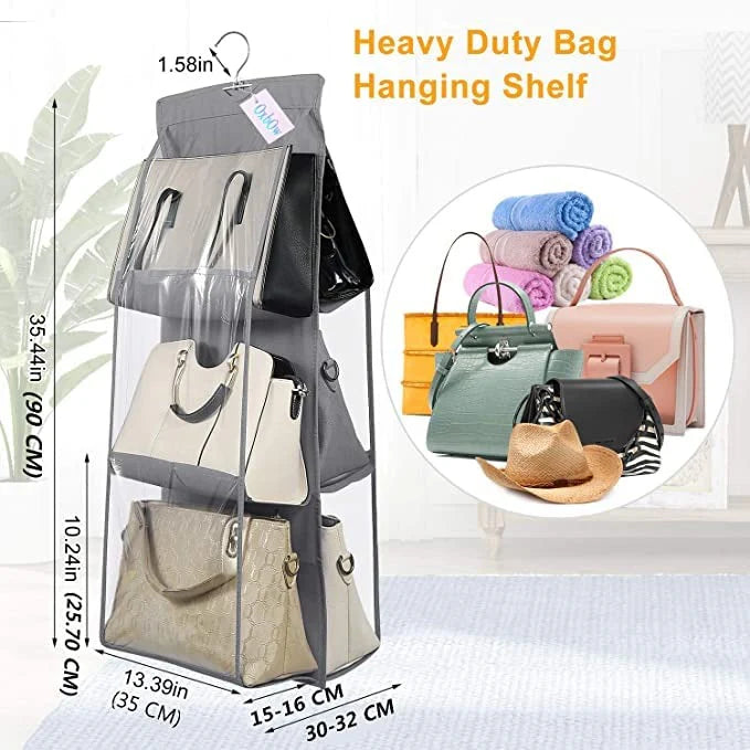 Smartuble™ 6-Pocket Foldable Hanging Handbag Organizer – Perfect for Living Room, Bedroom, and Closet Storage