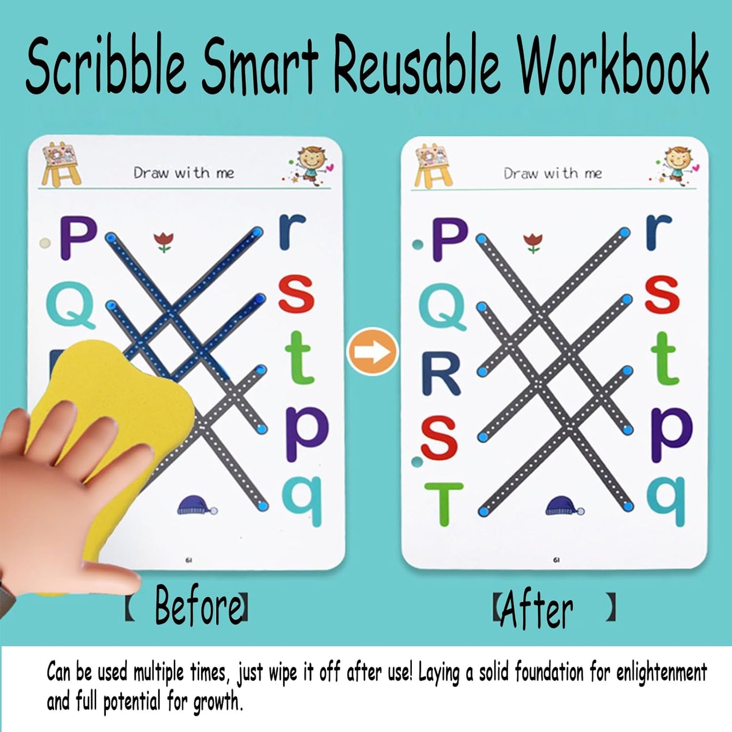 64-Page Reusable Tracing Workbook with 3 Free Pens & Eraser + Bonus PDF: Phone-Free Activities, 100 Kidsā Stories & 100 Fun Facts