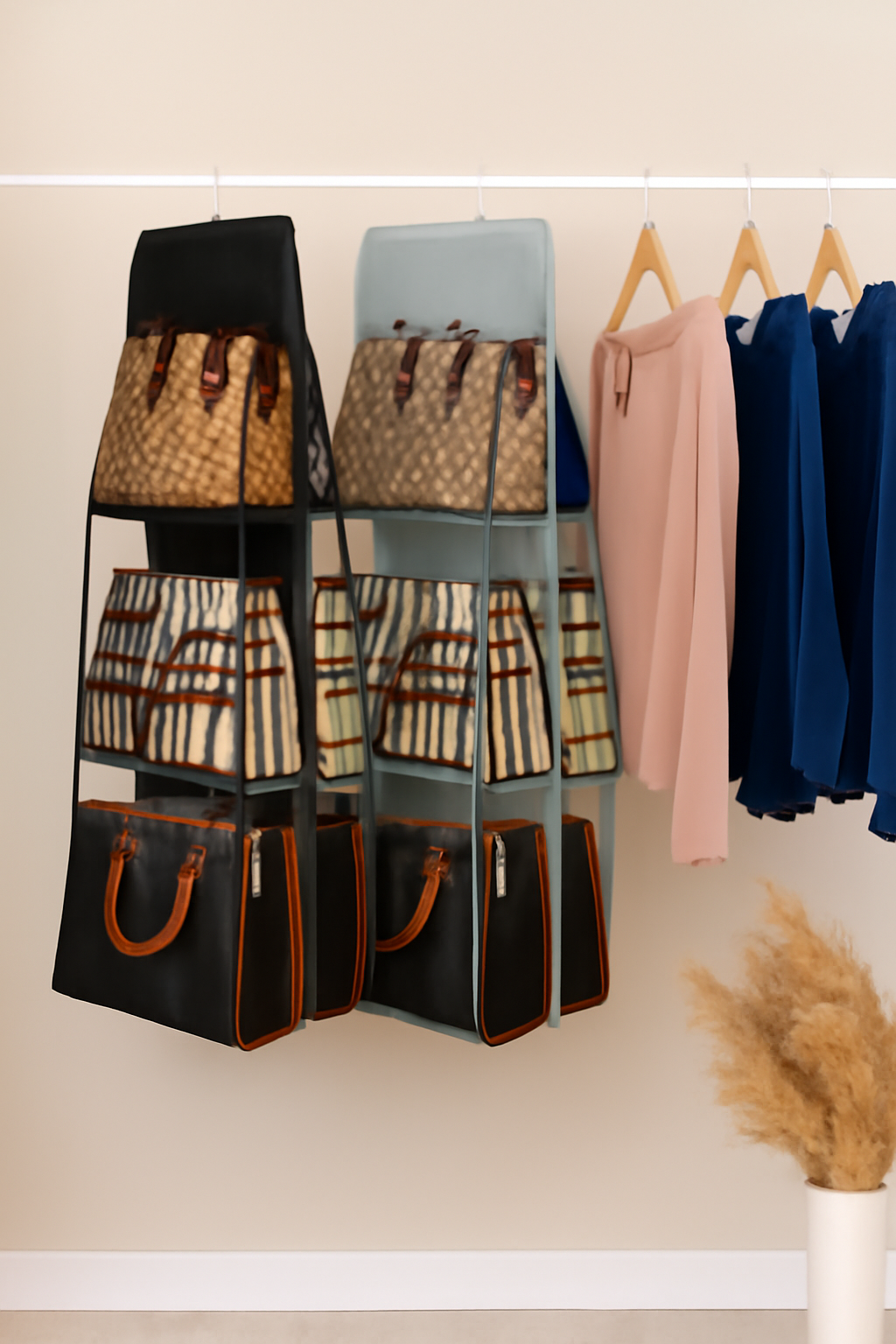 Smartuble™ 6-Pocket Foldable Hanging Handbag Organizer – Perfect for Living Room, Bedroom, and Closet Storage