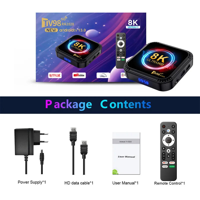TV98 ATV Ultra HD 8K Smart TV Box Android 13 RK3528 2GB16GB 4GB 32GB/64GB Dual Wifi BT5.0 2.4G&5G Media Player Set Top Box