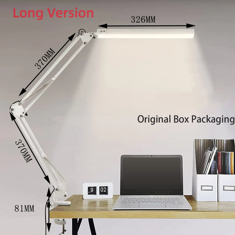 LED Desk Lamp with Clamp 10W Swing Arm Desk Lamp Eye-Caring Dimmable Desk Light with 10 Brightness Level, 3 Lighting Modes
