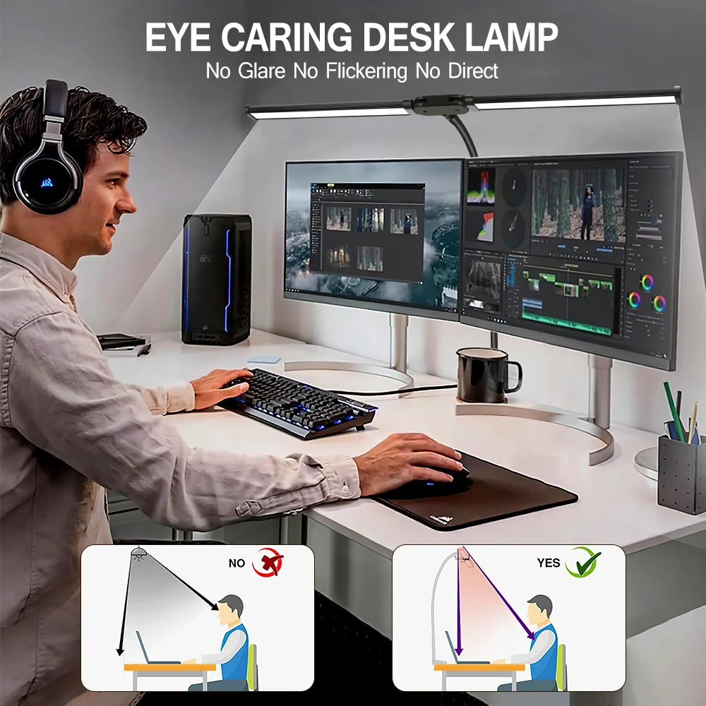 LED Desk Lamp for Office Home Eye-Caring Desk Light with Stepless Dimming Adjustable Flexible Gooseneck USB Desk Lamp with Clamp