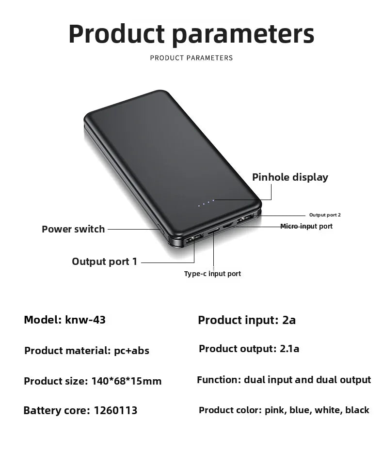 New Portable Power Bank 10W Super Fast Charger 20000mAh Ultra Large Capacity Dual Output Dual Input Design External Battery Pack