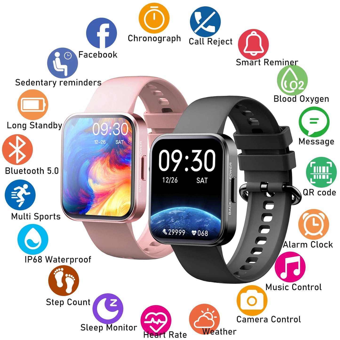 Smart Watch For Men Women Sports Fitness Tracker Heart Rate Blood Oxygen Monitoring IP68 Waterproof Custom Dial Smartwatch