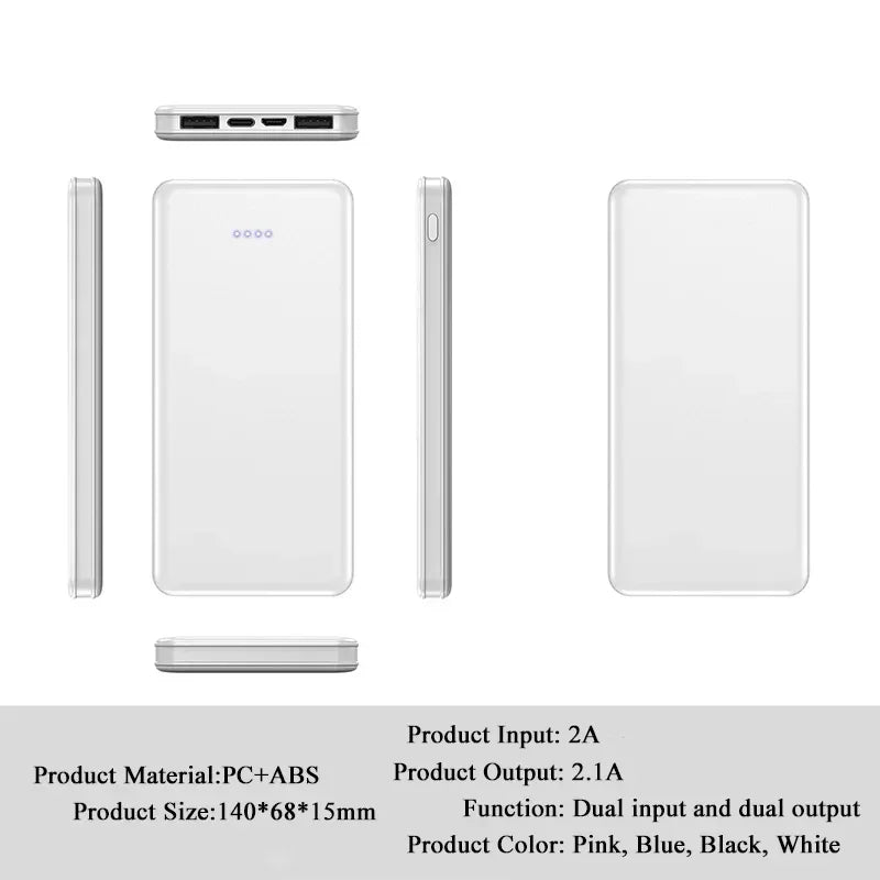 New Portable Power Bank 10W Super Fast Charger 20000mAh Ultra Large Capacity Dual Output Dual Input Design External Battery Pack