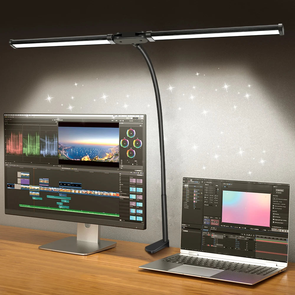 LED Desk Lamp for Office Home Eye-Caring Desk Light with Stepless Dimming Adjustable Flexible Gooseneck USB Desk Lamp with Clamp