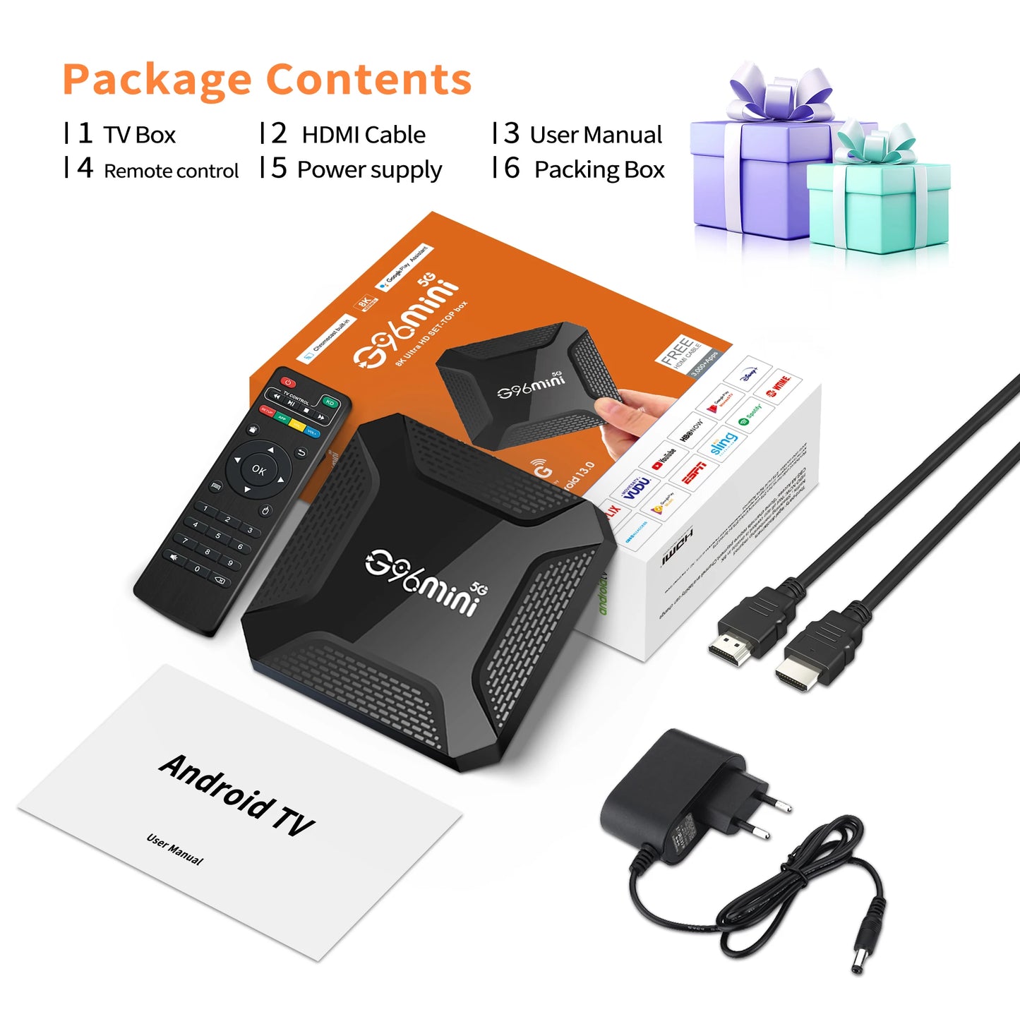 Android 13.0 Smart TV Box Ultra HD 4K G96 Mini RK3228 2GB16GB BT5.0 2.4G&5G Doual Wifi Multi Language Media Player Set Top Box