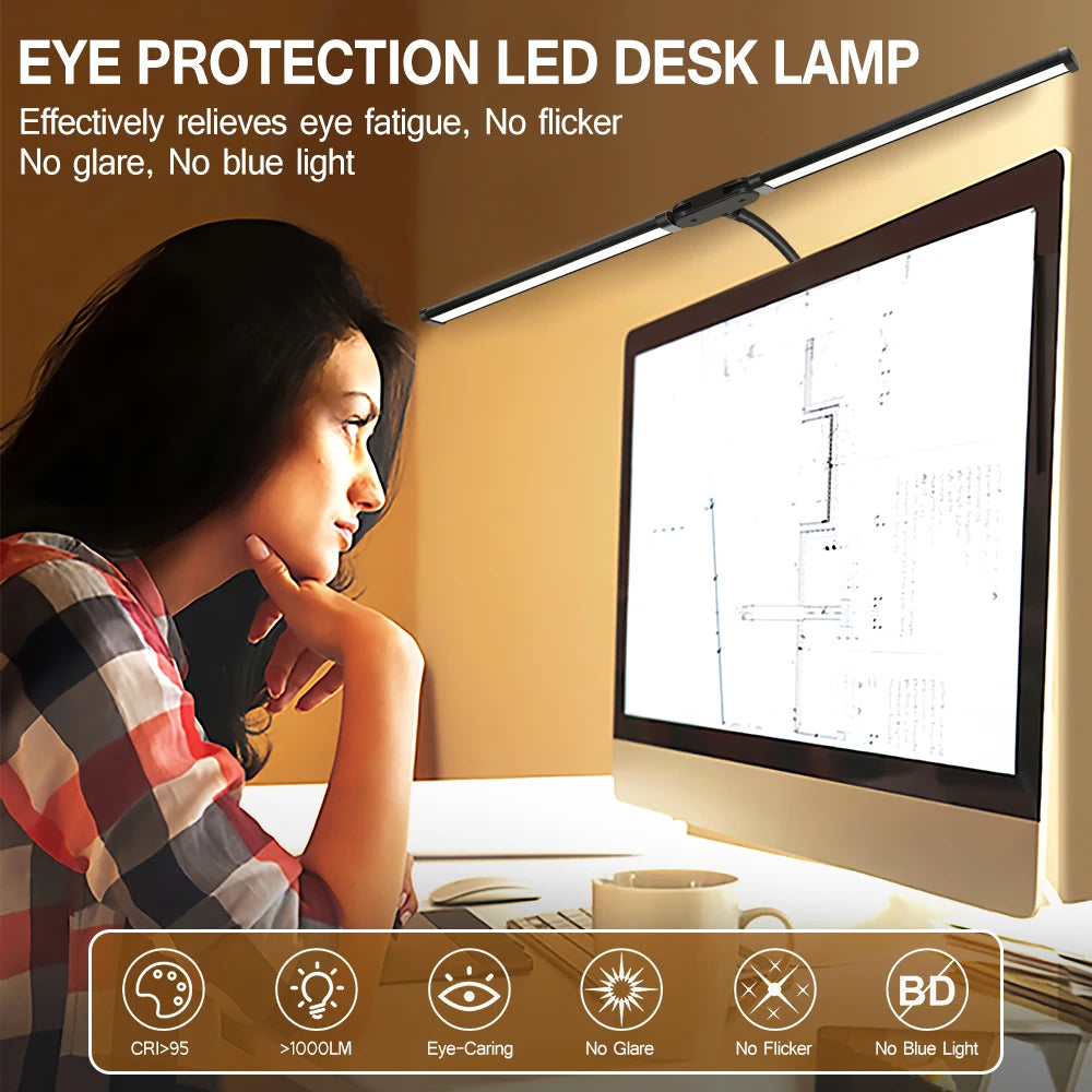 LED Desk Lamp for Office Home Eye-Caring Desk Light with Stepless Dimming Adjustable Flexible Gooseneck USB Desk Lamp with Clamp