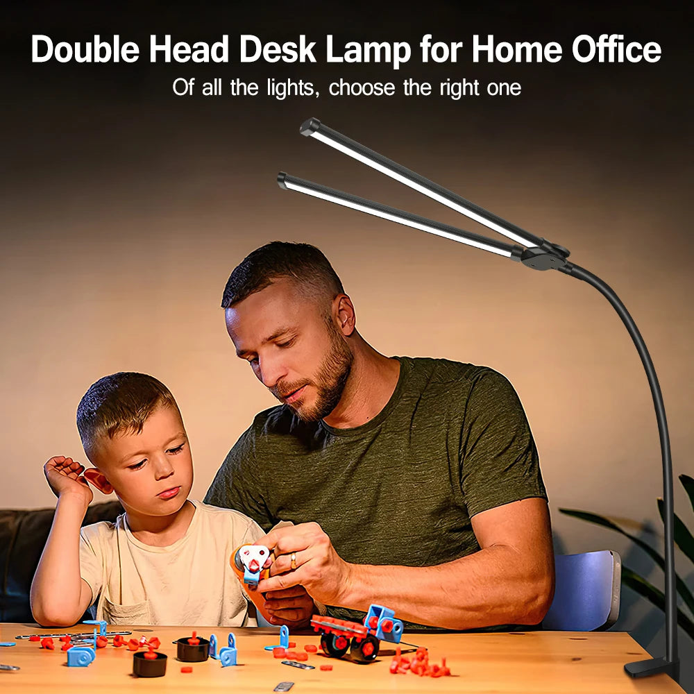 LED Desk Lamp for Office Home Eye-Caring Desk Light with Stepless Dimming Adjustable Flexible Gooseneck USB Desk Lamp with Clamp