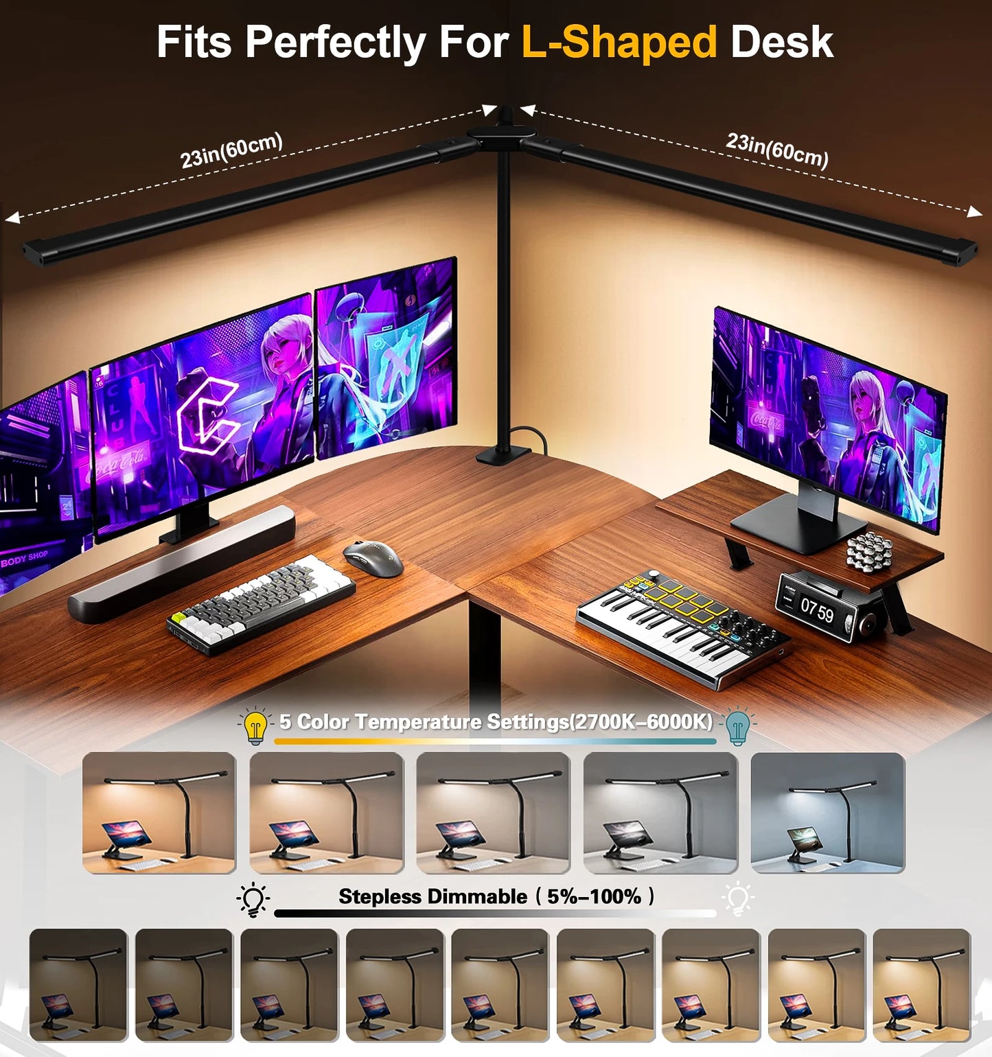 LED Desk Lamp for Office Home Eye-Caring Desk Light with Stepless Dimming Adjustable Flexible Gooseneck USB Desk Lamp with Clamp