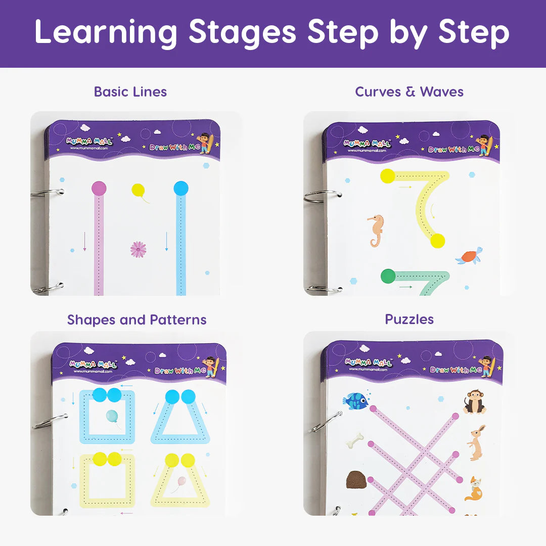 64-Page Reusable Tracing Workbook with 3 Free Pens & Eraser + Bonus PDF: Phone-Free Activities, 100 Kidsā Stories & 100 Fun Facts