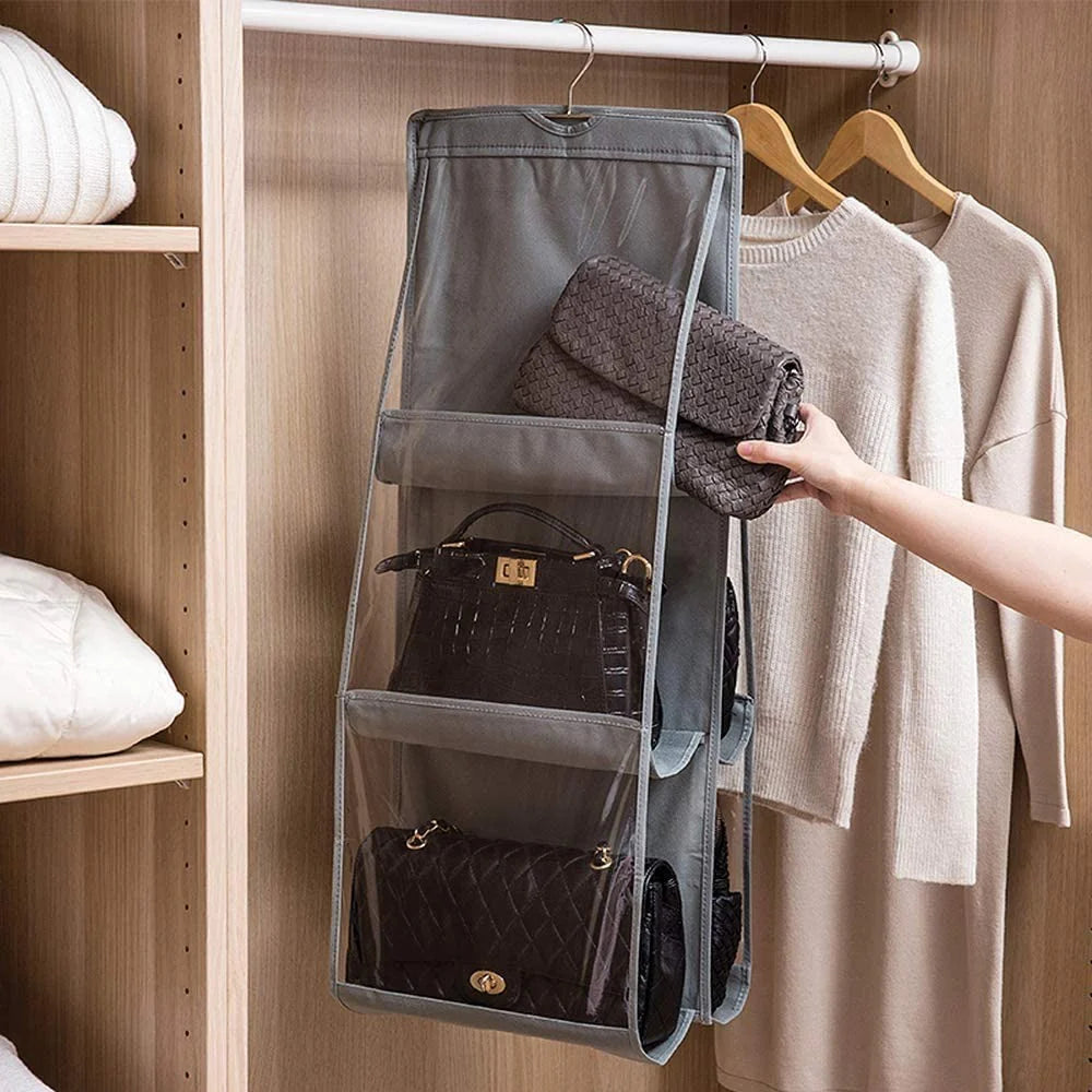 Smartuble™ 6-Pocket Foldable Hanging Handbag Organizer – Perfect for Living Room, Bedroom, and Closet Storage