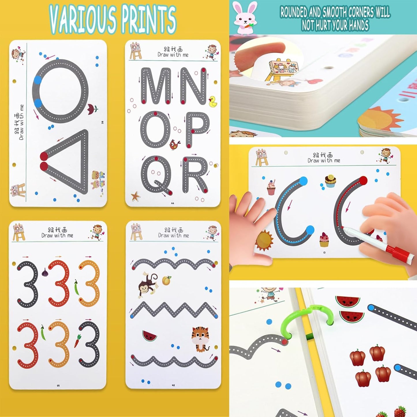 64-Page Reusable Tracing Workbook with 3 Free Pens & Eraser + Bonus PDF: Phone-Free Activities, 100 Kids’ Stories & 100 Fun Facts