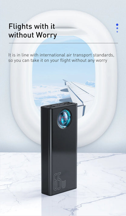 Baseus Power Bank 30000mAh 65W PD3.0 Quick Charging 3.0 FCP SCP Portable External For iPhone 14 12 13 Laptop Tablet Power bank
