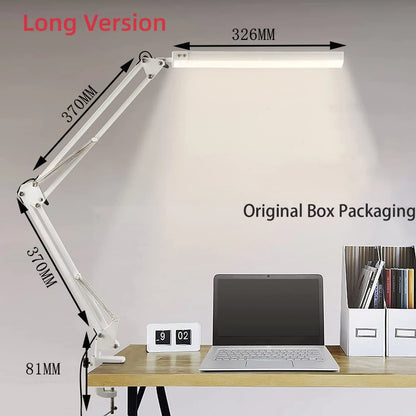 LED Desk Lamp with Clamp 10W Swing Arm Desk Lamp Eye-Caring Dimmable Desk Light with 10 Brightness Level, 3 Lighting Modes