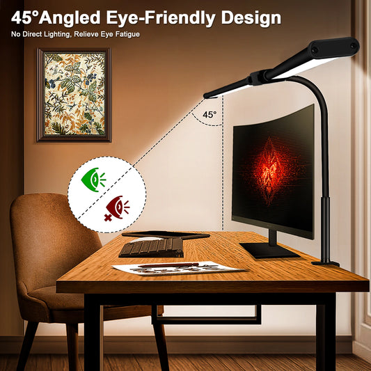 LED Desk Lamp for Office Home Eye-Caring Desk Light with Stepless Dimming Adjustable Flexible Gooseneck USB Desk Lamp with Clamp