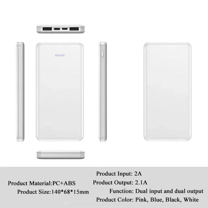 New Portable Power Bank 10W Super Fast Charger 20000mAh Ultra Large Capacity Dual Output Dual Input Design External Battery Pack