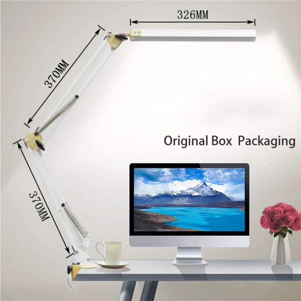 LED Desk Lamp with Clamp 10W Swing Arm Desk Lamp Eye-Caring Dimmable Desk Light with 10 Brightness Level, 3 Lighting Modes