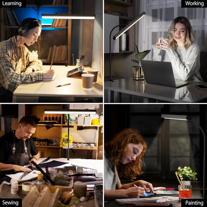 LED Desk Lamp for Office Home Eye-Caring Desk Light with Stepless Dimming Adjustable Flexible Gooseneck USB Desk Lamp with Clamp