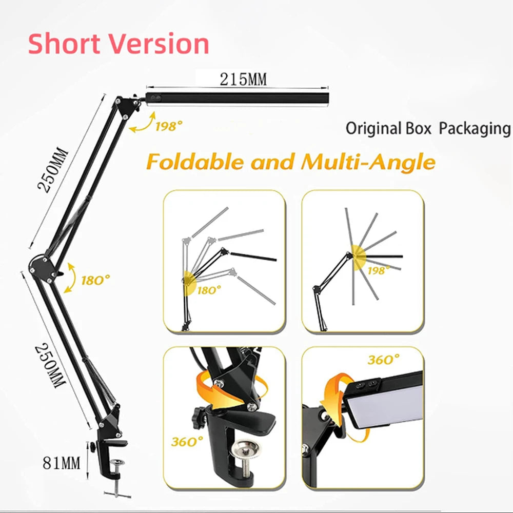 LED Desk Lamp with Clamp 10W Swing Arm Desk Lamp Eye-Caring Dimmable Desk Light with 10 Brightness Level, 3 Lighting Modes