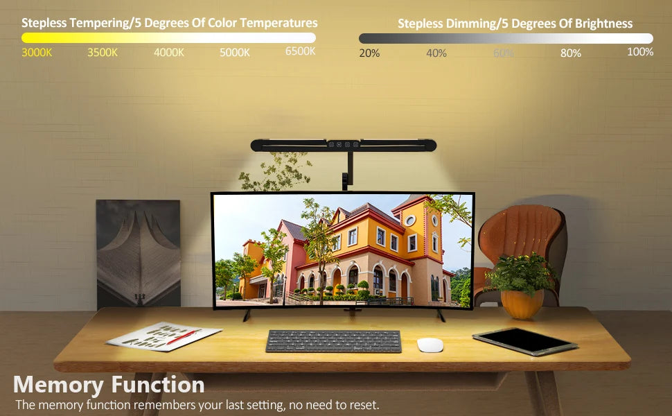 led Desk Lamp with Clamp, 24W Ultra Bright Architect LED Table Lamp for Home Office with Atmosphere Lighting, Automatic Dimming