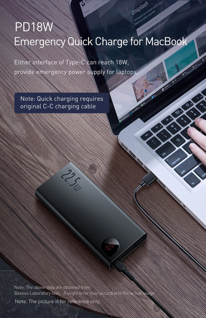 Baseus Power Bank 20000mAh Portable Charger Powerbank 10000mAh External Battery PD 22.5W Fast Charging For iPhone 16 15 Xiaomi