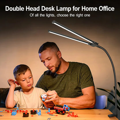 LED Desk Lamp for Office Home Eye-Caring Desk Light with Stepless Dimming Adjustable Flexible Gooseneck USB Desk Lamp with Clamp