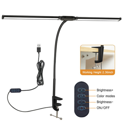 LED Desk Lamp for Office Home Eye-Caring Desk Light with Stepless Dimming Adjustable Flexible Gooseneck USB Desk Lamp with Clamp