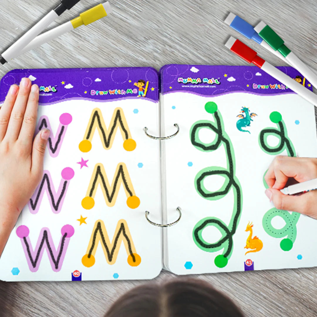 64-Page Reusable Tracing Workbook with 3 Free Pens & Eraser + Bonus PDF: Phone-Free Activities, 100 Kids’ Stories & 100 Fun Facts