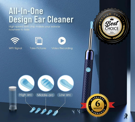 Imported Smart Visual Ear Cleaner Pro – 1080P HD Camera, Safe Silicone Tips & IP67 Waterproof Otoscope Kit