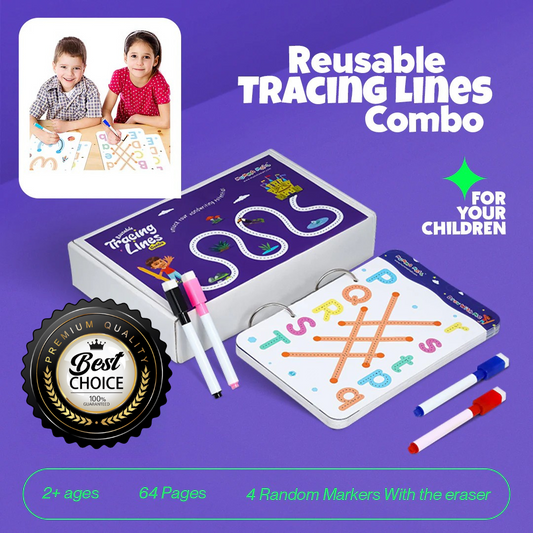 64-Page Reusable Tracing Workbook with 3 Free Pens & Eraser + Bonus PDF: Phone-Free Activities, 100 Kids’ Stories & 100 Fun Facts